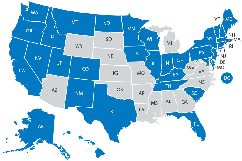 fy25-geo-market-report-figure42 Map of the United States highlighting the states with GHP incentive policies